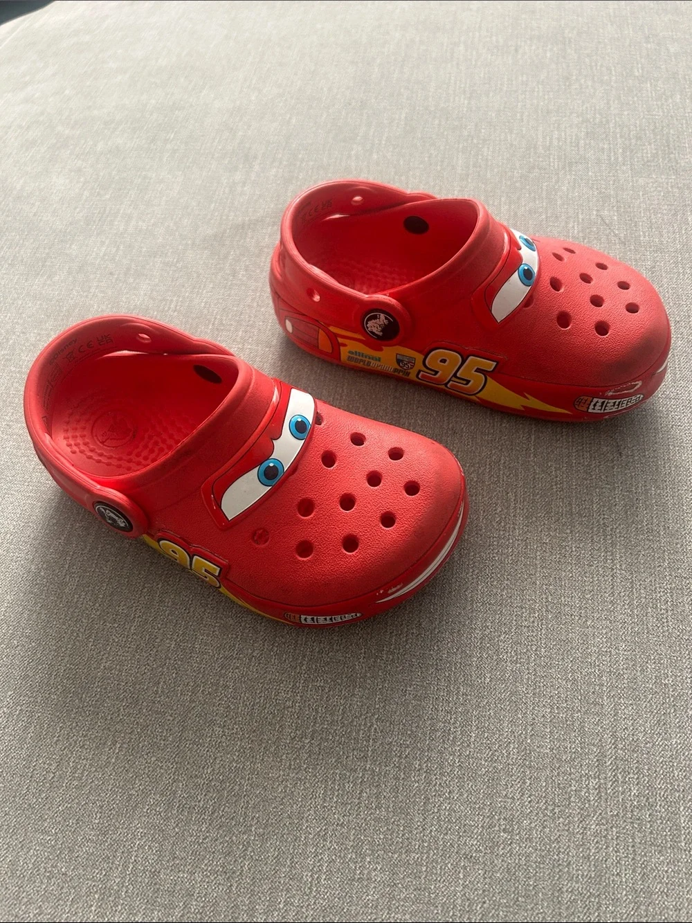 Kids (size 9) Red Lightning McQueen Crocs (light up!)